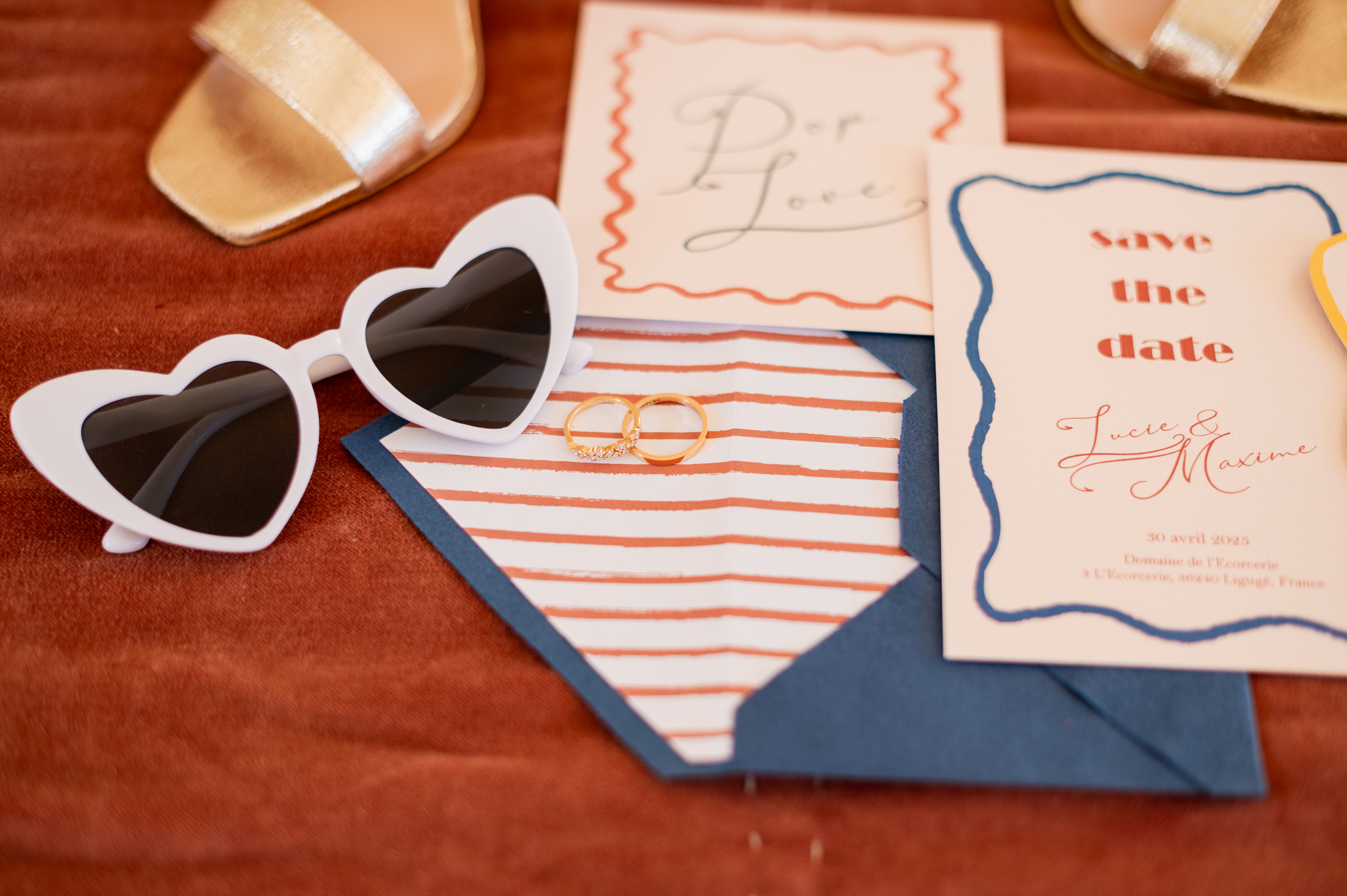 faire part mariage moderne ondes tendance bleu orange jaune couleur vives